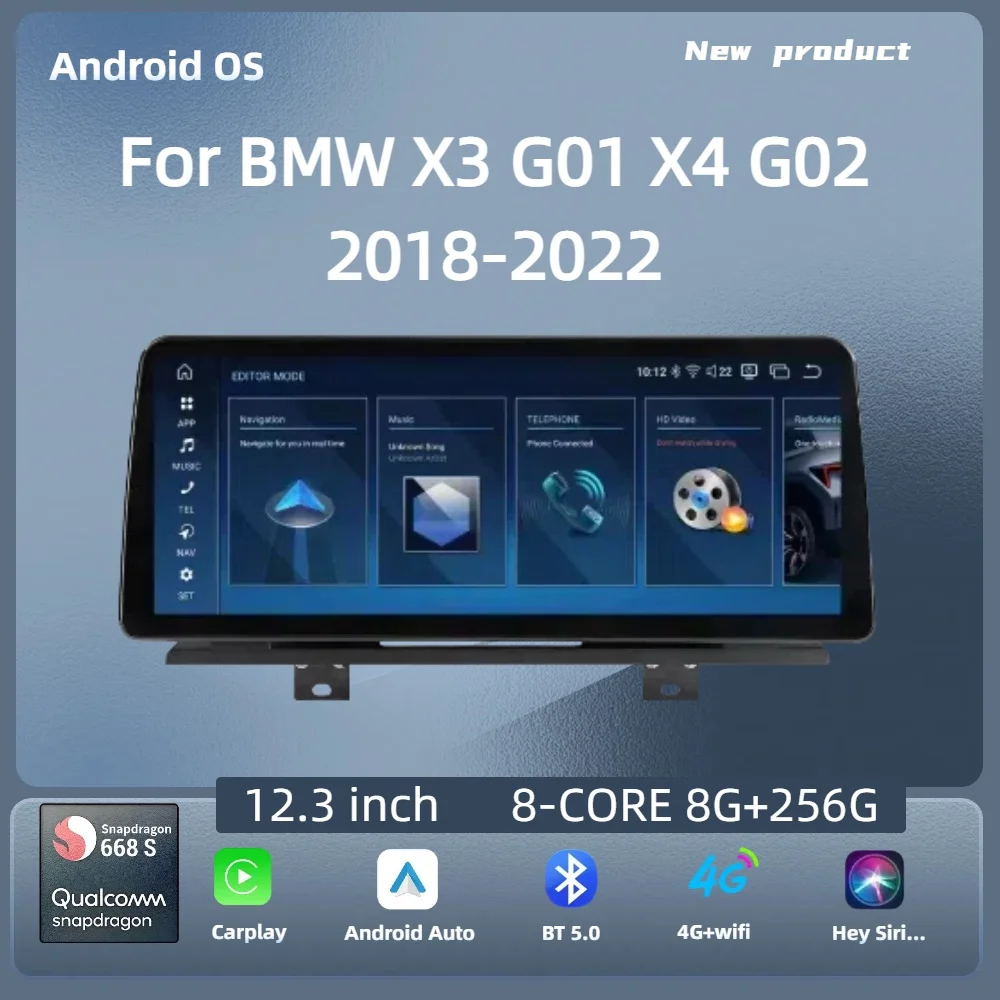 

For BMW X3 G01 X4 G02 2018-2022 Car Radio 12.3 inch Android 14 4G GPS Wireless Bluetooth Carplay Snapdragon 680 Head Unit Screen
