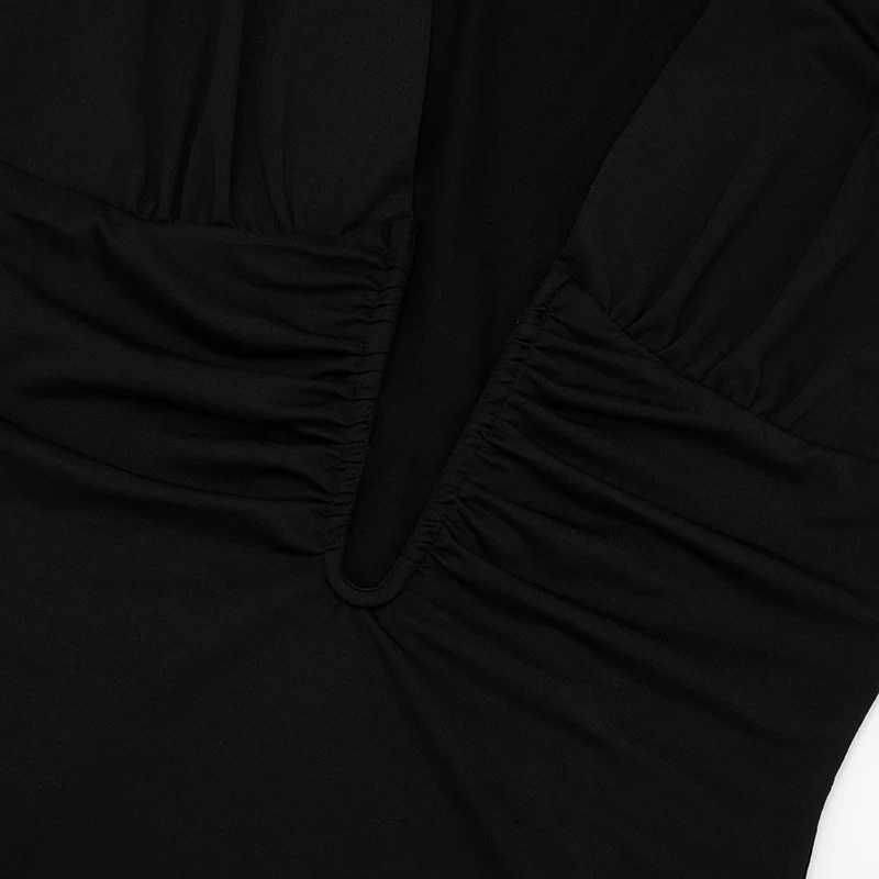 CUTENOVA الخريف ملابس النساء مثير العميق الخامس الرقبة الجوف خارج طويلة الأكمام تجمع الخصر الورك المعانقة فستان قصير لحزب سيدة أنيقة