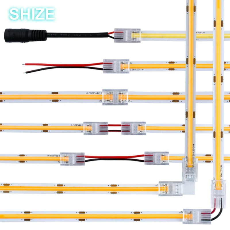 5/10/20 sztuk 2pin COB złącze taśmy LED przedłużacz przewodu zacisk bezlutowy klamra szeroka 8mm/10mm dla 2835 5050 SMD COB złącze