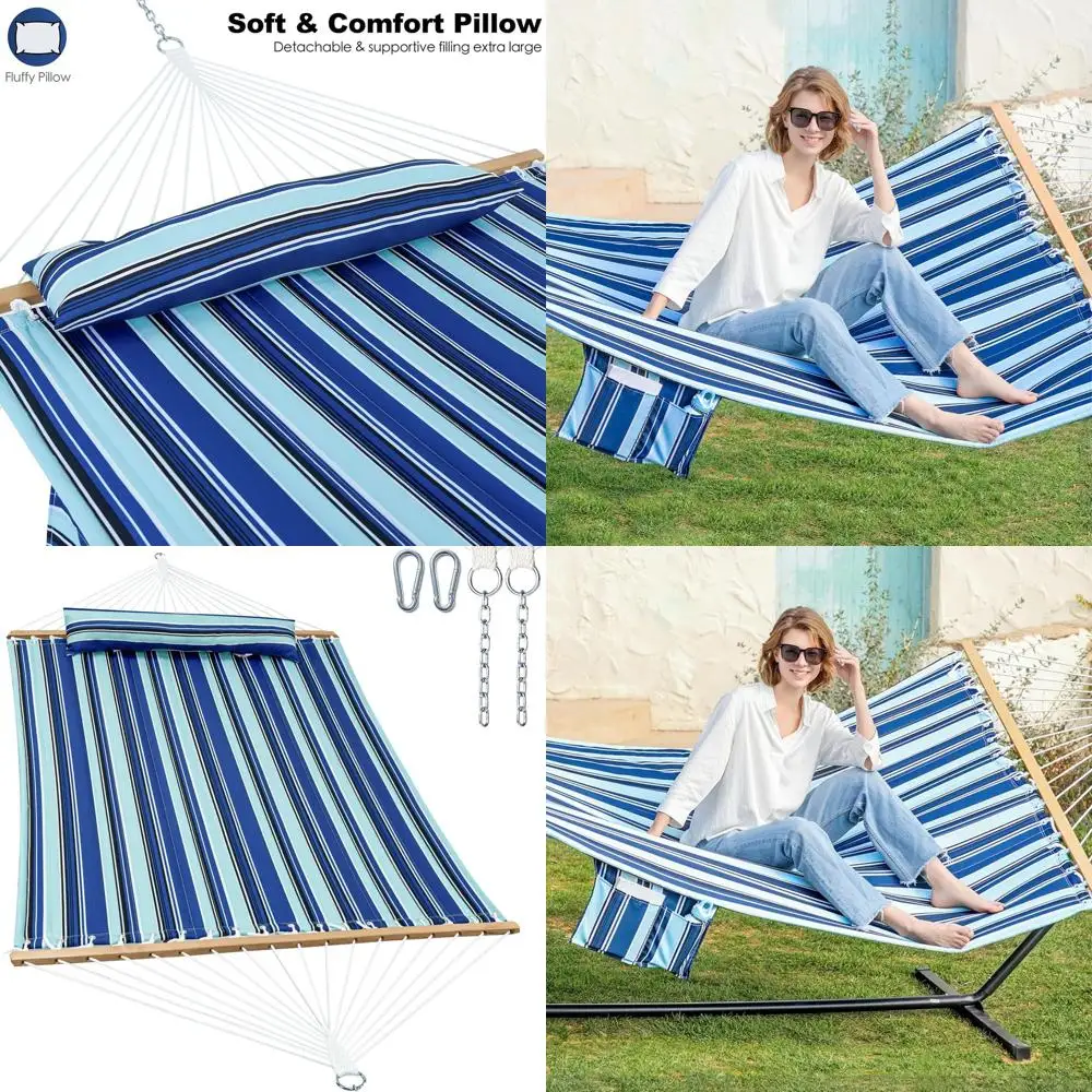 

Двойной стеганый уличный гамак с распоркой, 12 футов, съемная подушка, карманы, карабины, 475 фунтов, Catalina Beach