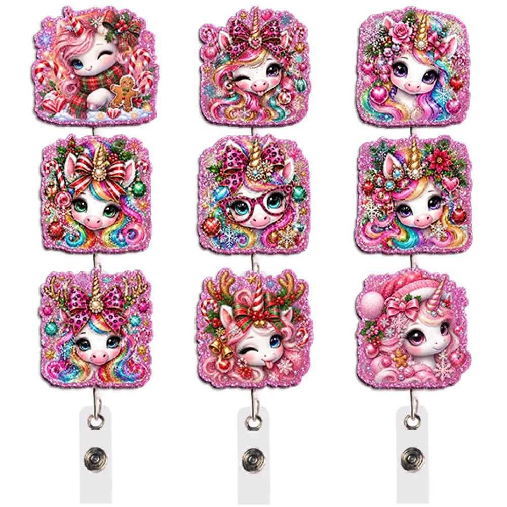Kawaii Sparkly Unicorn Badge Reel Collection Styles Retractable with Clip for School Office