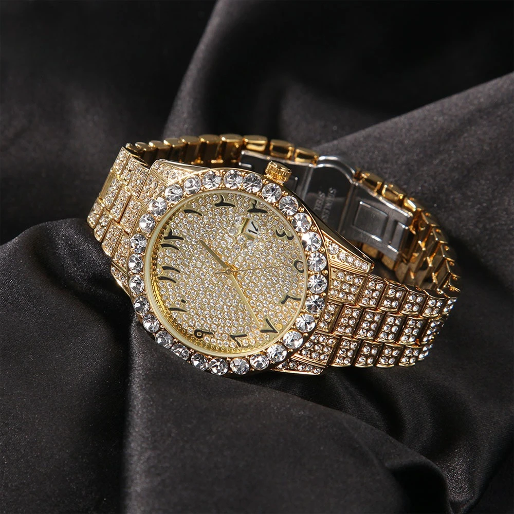 2025 Nuovo! Orologio unisex al quarzo con quadrante grande e diamanti con numeri corsivi classici