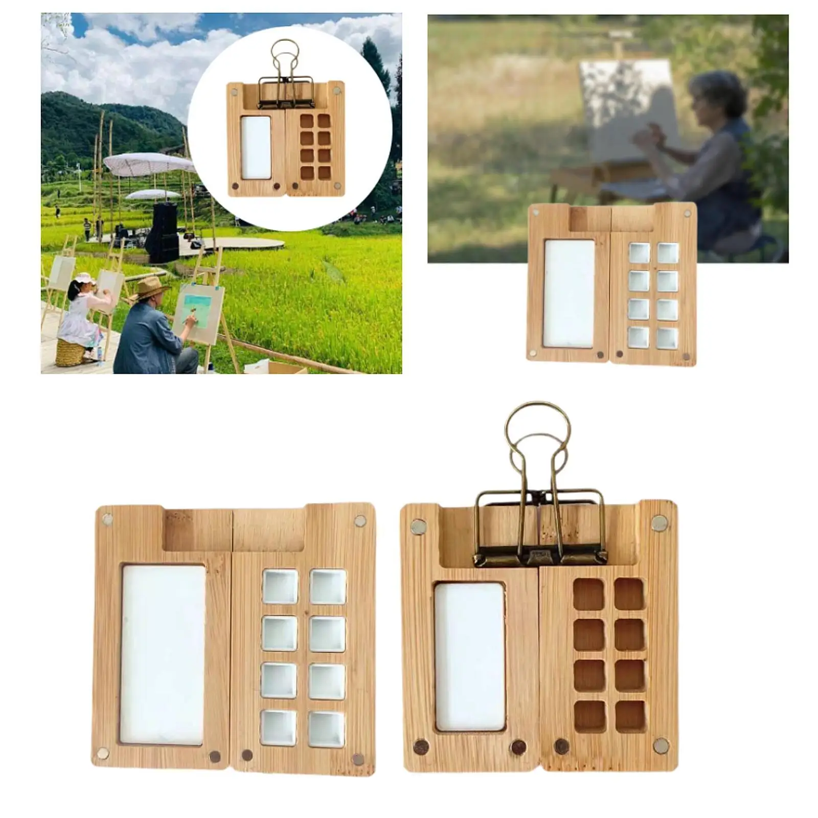 Wooden Paint Box with Grid Design for Watercolor Enthusiasts