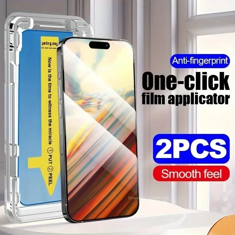 2Pcs Tempered Glass Screen Protectorfor For IPhone 16 15 14 Pro Max 12 13 Pro Mini X XR XS Max Easy One-Click Application