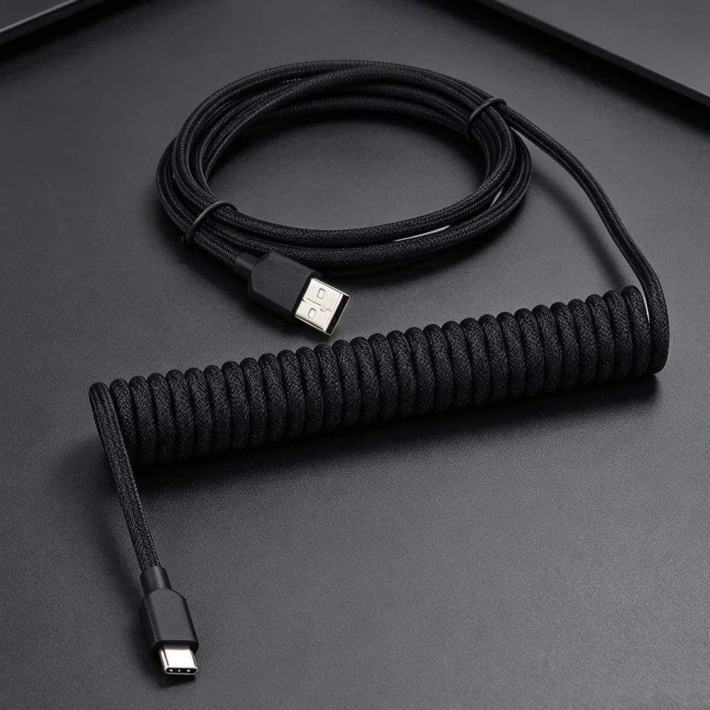 【LANO】white black red-black coiled keyboard cable Type-C to 