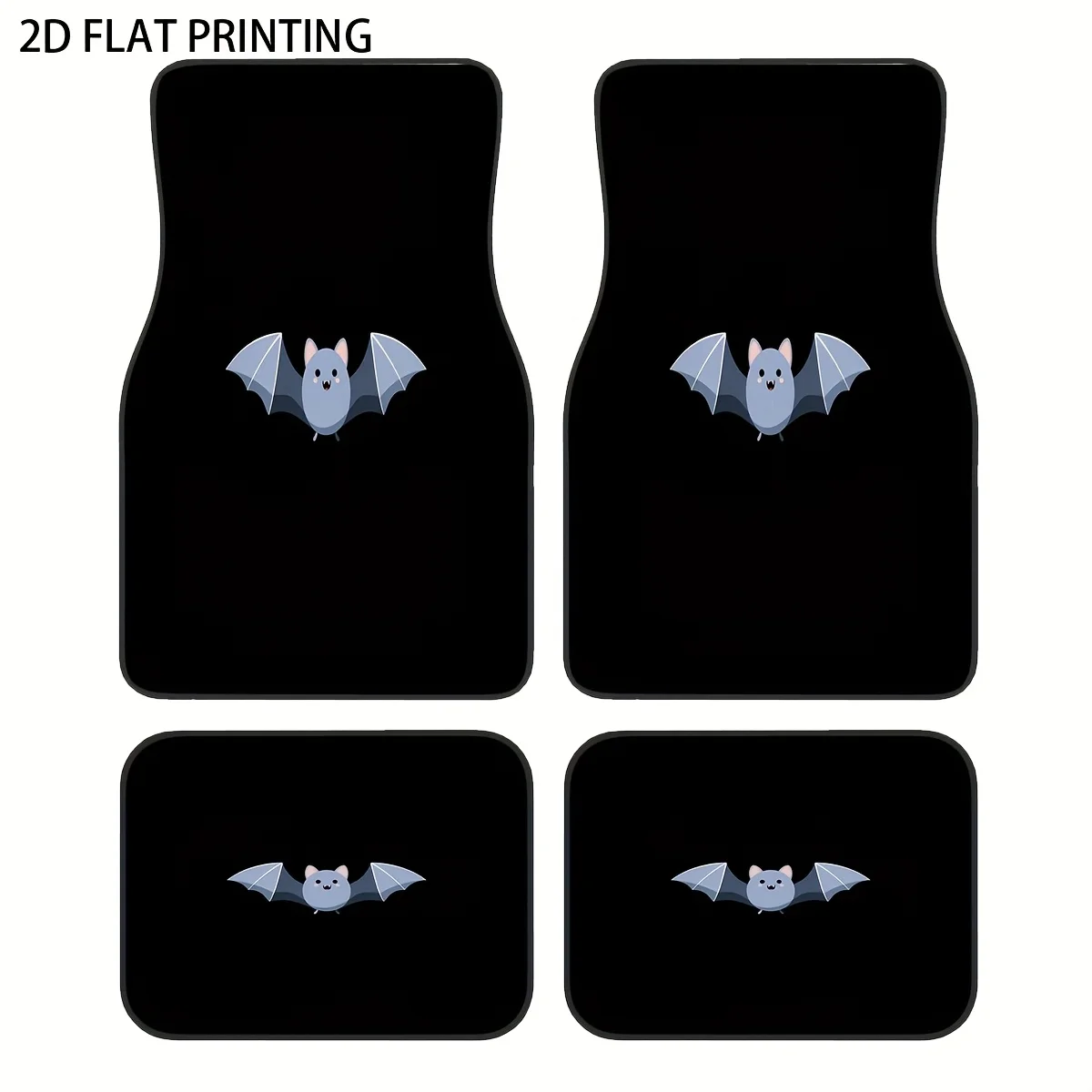 

4pcs Black Base With Deep Blue Bat Image Print Car Mats, Universal Material All-Season Weatherproof Vehicle Interior Protection