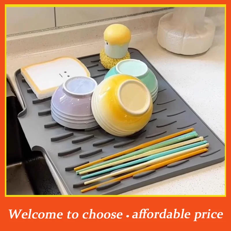 1pc Silicone Dish Drying Mat With Tilted Design For Efficient Water Drainage,Heat-Resistant & Non-Slip Kitchen Counter Protector