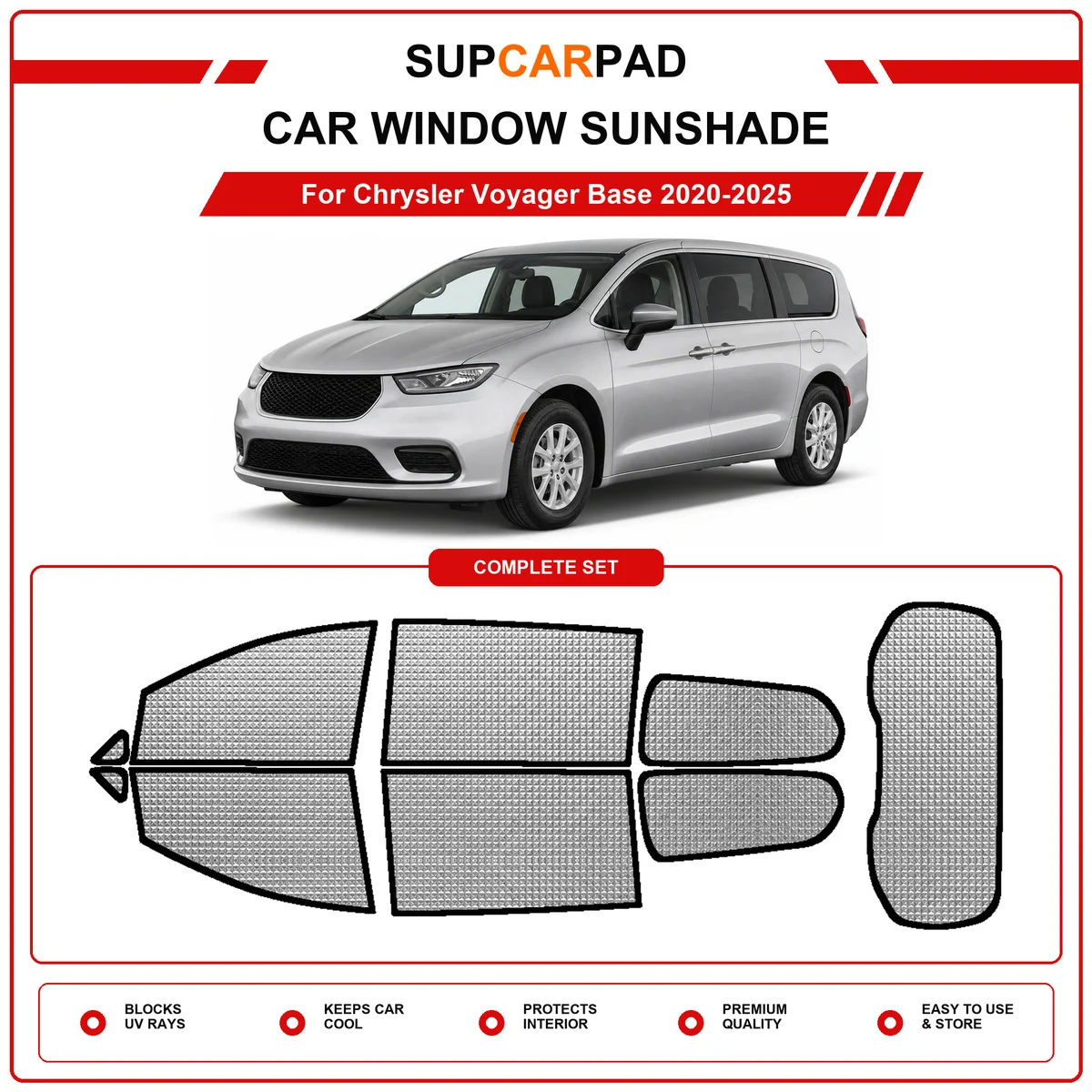 For Chrysler Voyager Base 2020-2025 Pre‑Cut Auto Window Sunshade Anti‑UV Car Sun Visor Protector