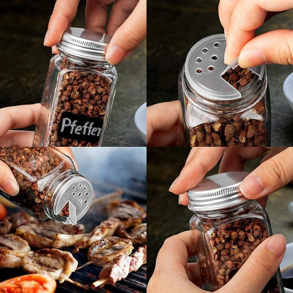 【Flash Sale】Spice Jars Set With Lids - 12 Spice Shakers - 120 Ml Square Glass Spice Container For Storing Spices