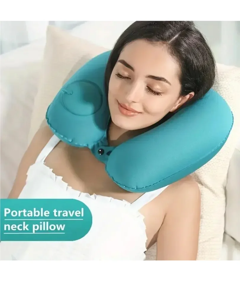 Press on Inflatable Pillow to Relax Neck Travel U-shaped Pillow Foldable and Portable with Leak Proof Device Ordinary U-shaped