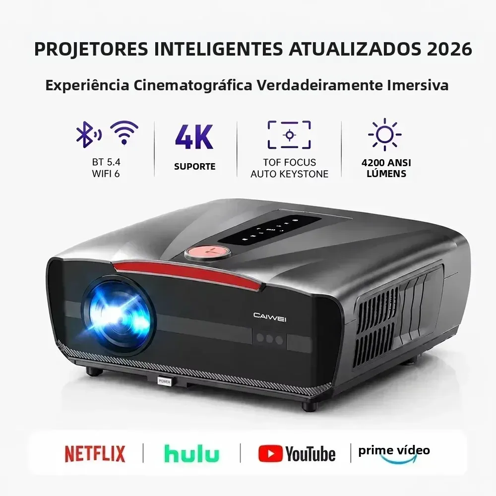 Projetor Inteligente 4K Certificado pela Netflix, Nativo 1080P, Dolby Audio, WiFi6, Bluetooth, Foco Automático, Correção de Keystone Automática, HDR, Home Theater, HDMI