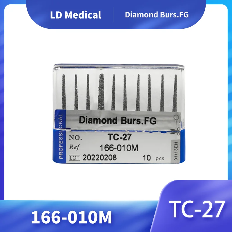 

10pcs/set Dental Diamond Burs 166-010M Blue Rings TC-27 Dentistry Burs Needle Type Dental Tools for Grinding & Polishing Set