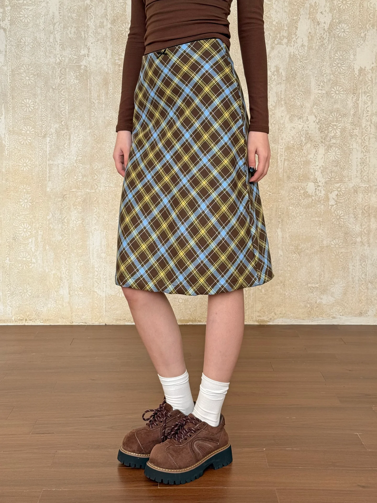 

VintageTang Vintage Korean Sle High Waist A-Line Midi Skirt Slimming Flared Skirts for Women Girls Casual Wear