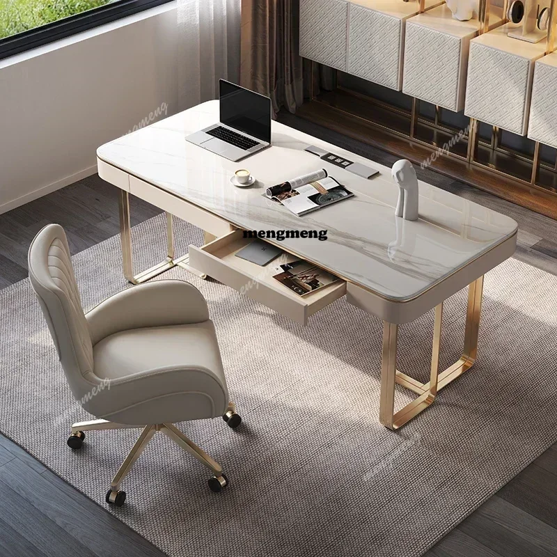 A178Desk Computer Furniture Italian Minimalist Bright Rock Slab Light Luxury Computer Desk Study Table Office Tables Room Desks