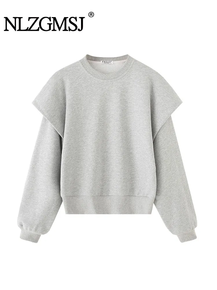 

Casual Shoulder Pleated Decoration Women Long Sleeve Loose Pullovers Fashion 2025 Spring Sports Shirt Tops