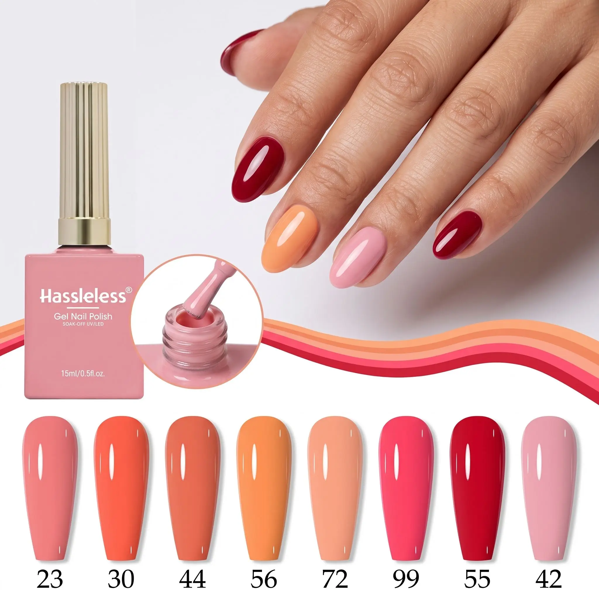 Hassleless 8Pcs 0.5 oz Large Capacity Solid Color Nail Polish Gel, High Saturation, Mirror-Like Shine, Long-Lasting and Durable
