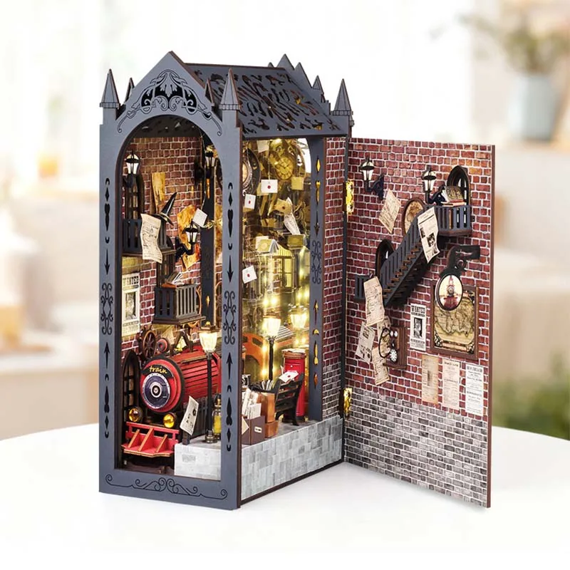 DIY Booknook Fantasy Train Platform DIY Wooden Assembled Handmade Model Building Kits Home Office Desktop Decoration Adult Gift
