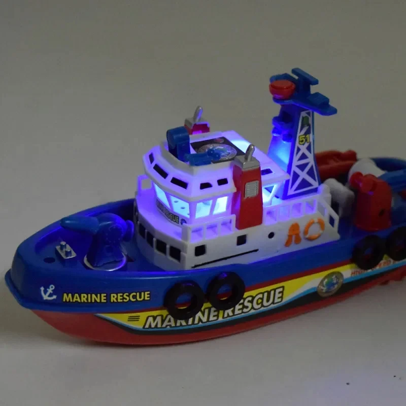 Electric Sea Rescue Ship Model Fire Boat with LED Lights Music Water Spray for Children's Swimming Pool Bath Toys Fast Boat