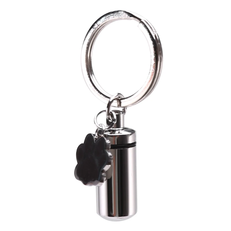 

Stainless Steel Pet Puppy Dog Charm Cylinder Keychain For Ashes Hair Memorial With Filler Kit And Bag