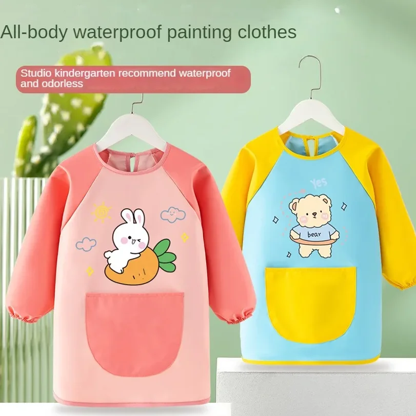 Kids Apron Painting Smock Waterproof Girl Painting Protective Clothing Cover Boy Artist Kindergarten Children Eating Baby Gown