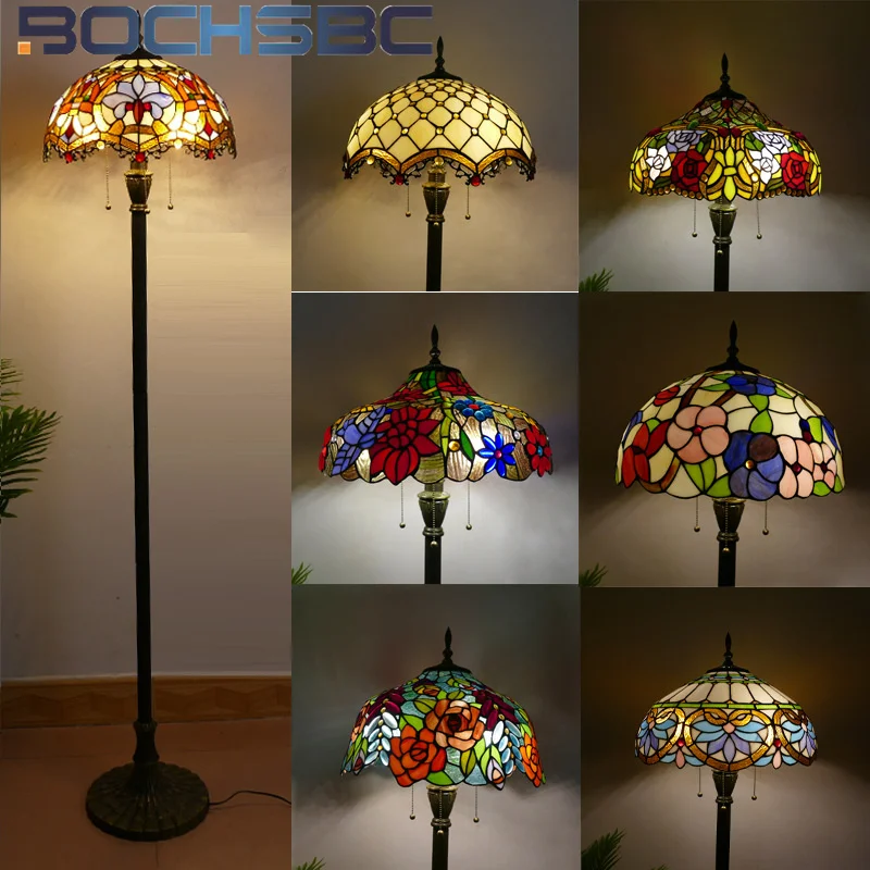 

BOCHSBC Tiffany style stained glass Nordic simple floor lamp for bedroom bedside standing lamp study living room LED decor lamp