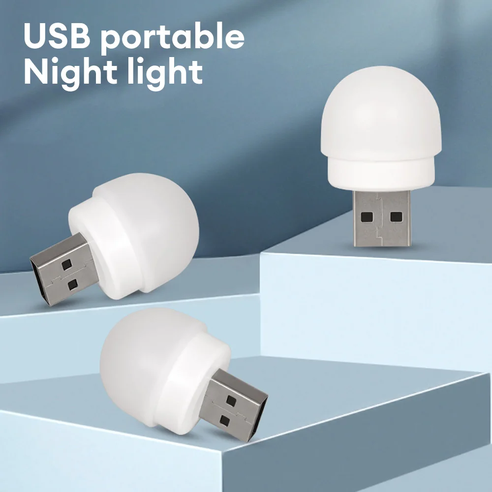 5PCS USB Night Light LED Night Light USB Plug Lamp Power Bank Charging USB Book Lights Small Round Reading Eye Protection Lamps