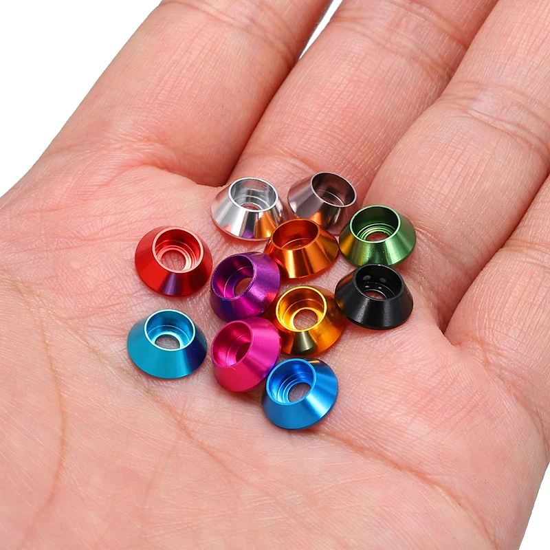 5-10 قطعة غطاء ألومنيوم رئيس مخروط غسالة M2 M2.5 M3 M4 M5 M6 M8 Corlorful سبائك الألومنيوم HexCap رئيس طوقا لقطع RC #3