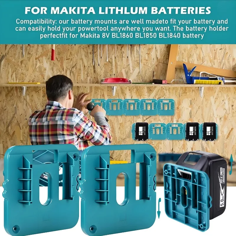 1/10x Wall-mounted Battery Bracket 18V Battery Base Fixed Bracket Battery Storage Box Holder with Screws Electrical Accessories