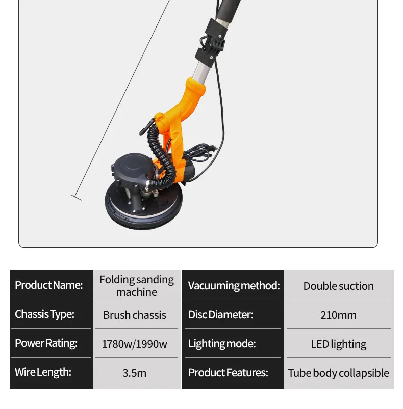 Wall Polishing Machine Foldable Large Handle with Light, Self-priming Putty, Powder Wall Sandpaper Polishing Tool