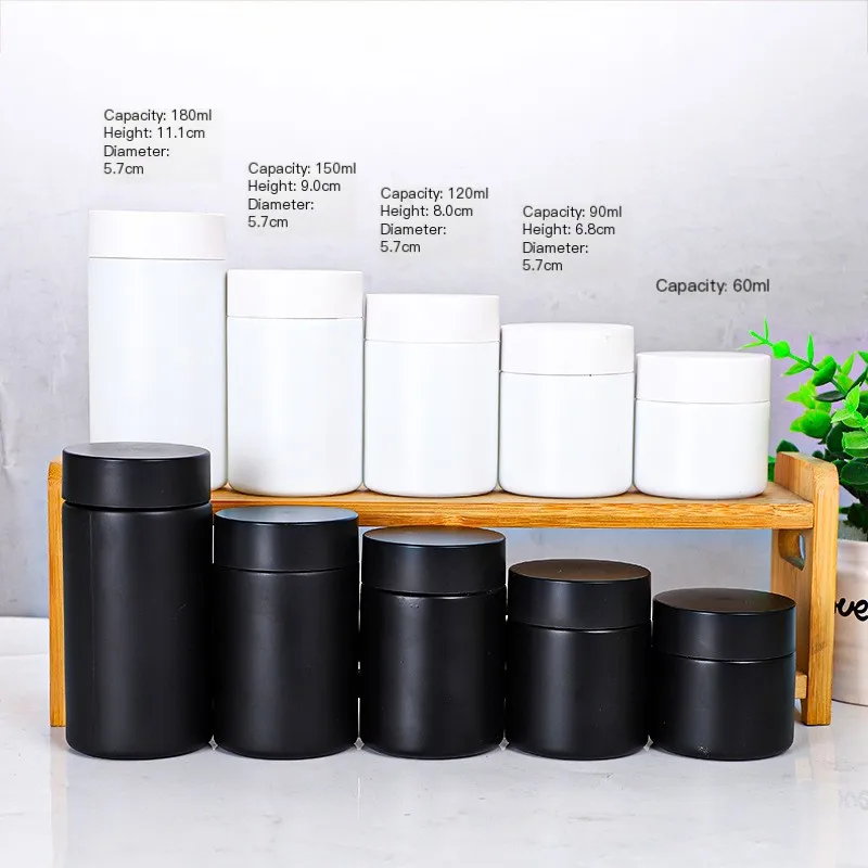Matte Glass Jar 60ml 90ml 120ml 150ml Black White Child Resistant Cap 2oz 3OZ 4oz Storage Container Smell Proof Dry Herb Bottle