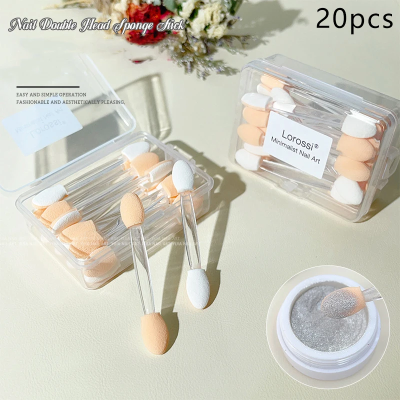 20Pcs Dual Sided Eyeshadow Sponge Applicators Disposable Holographic Chrome Mirror Nail Powder Brush Nail Art Tools