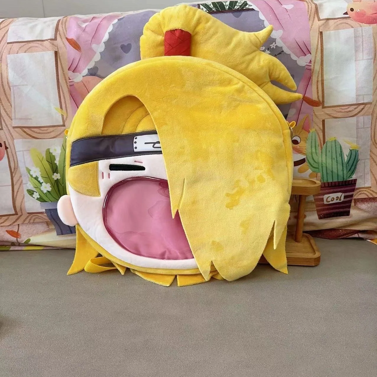 ナルトバックパックコスプレデイダライタバッグアニメぬいぐるみビッグマウスバッグかわいい透明クロスボディ通勤バッグバッジディスプレイバッグギフト