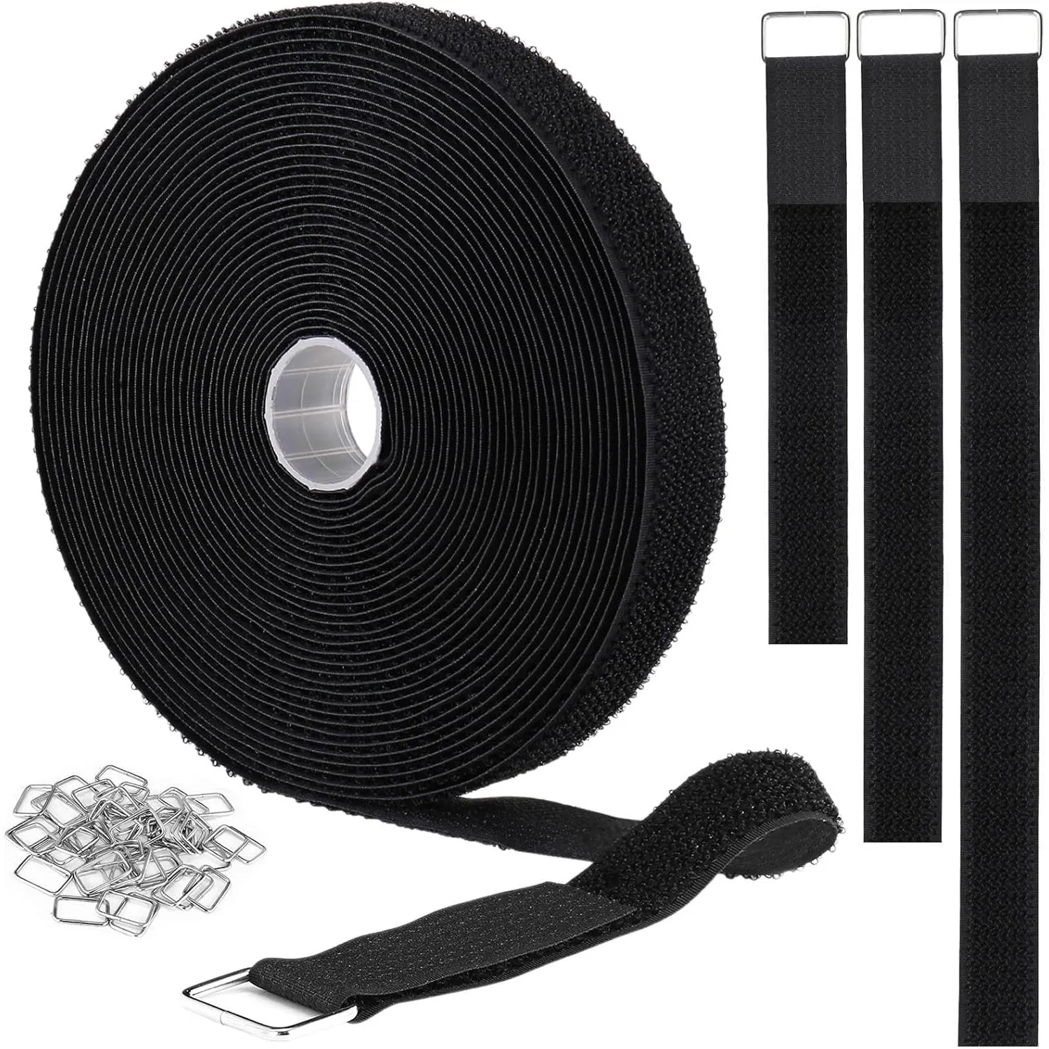 Hook and Loop Straps with Metal Buckles Adjustable Fastening Cable Straps Cut-to-Length Cinch Strap Nylon Securing Cord Ties