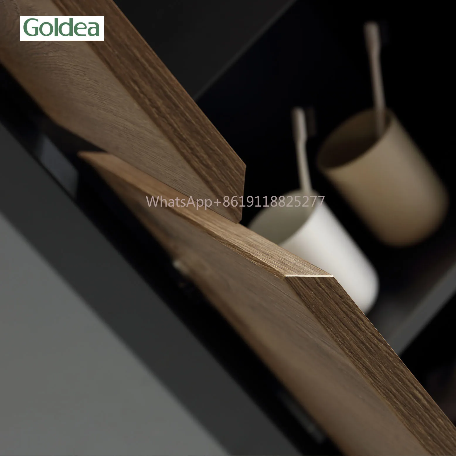 Goldea 2024 canton fair exhibits wood surface melamine black metal surround bathroom cabinet YBC205C-080