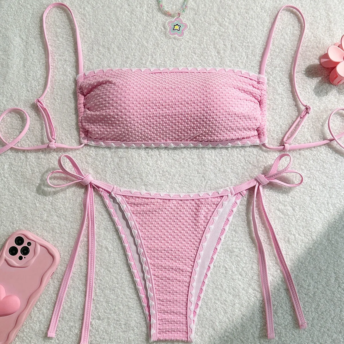 New Sexy Solid Color Shell Bud Lace-up Solid Color Women's Bikini Swimsuit