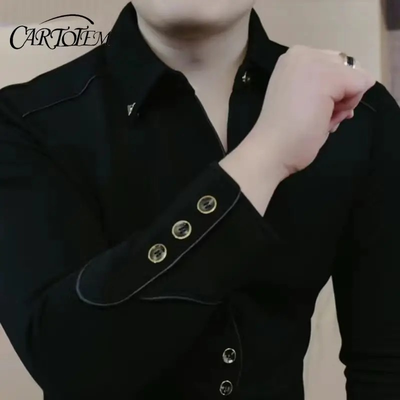 

Autumn Winter Light Luxury Fashion High-end Men's Long Sleeved Lapel Sweatshirt New Trend Handsome Korean Version Slim Fit Shirt