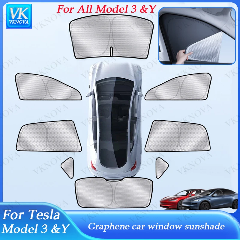 For Tesla Model 3 Y Juniper Highland 2025-2017 Upgraded Sunshade Side Window Shade Cover Windshield Sun Visor Privacy Camping