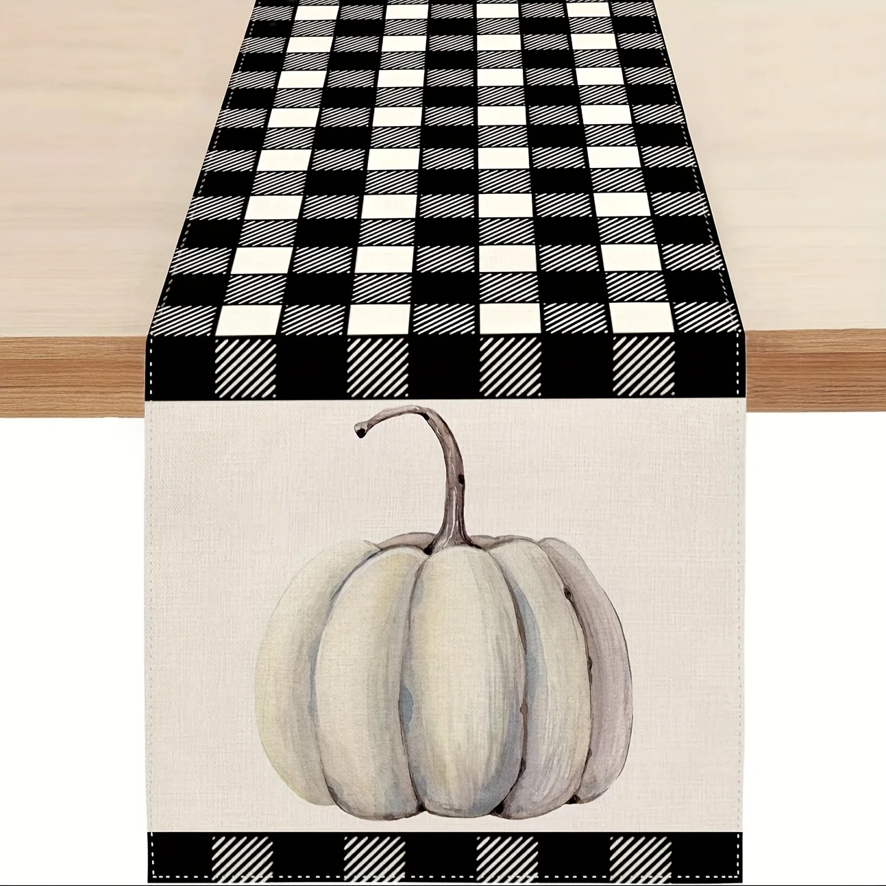 

1 Piece of Autum Gray Pumpkin Table Runner - Watercolor Pumpkin Pattern with Buffalo Plaid, Suitable for Restaurants, Homes, Harvest Parties, Pastoral Markets.