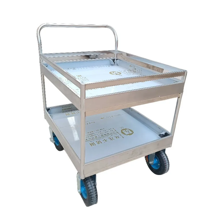 Stainless steel dining car silent trolley mobile thickened two-story non-magnetic hotel delivery large dining car wine cart