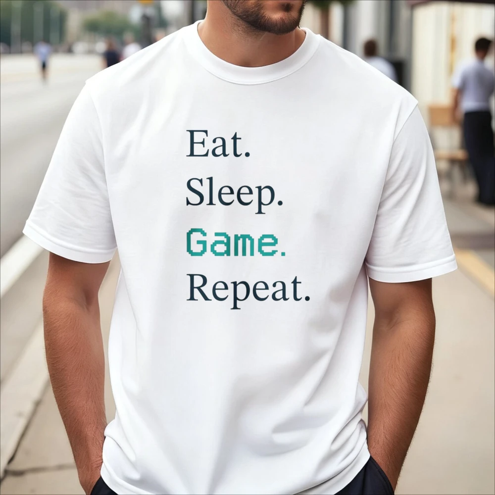 Eat Sleep Game Repeat T-Shirt Casual Fashion Summer Short Sleeve O-neck Breathe Comfort Man Women Streetwear Gamer Otaku Tees