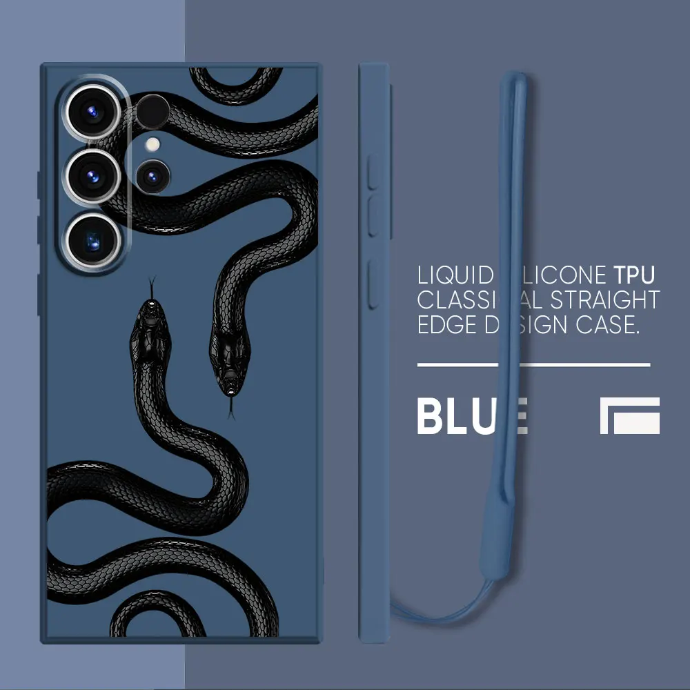Funda de teléfono para Samsung Galaxy S23 Ultra 5G S9 S8 S10 Note 20 Ultra 10 Plus S21 S22 S20 FE Snake Art, cubierta líquida cuadrada de lujo