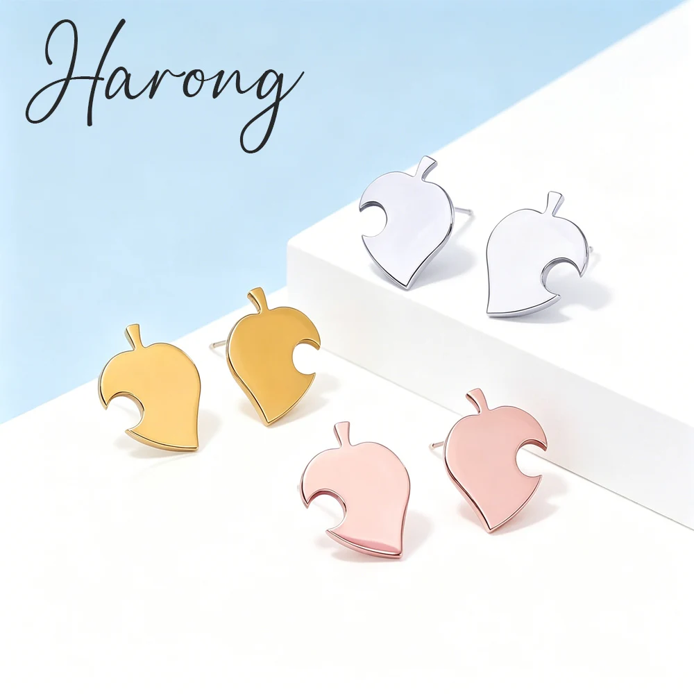 Harong Simple Bite Mark Grass Leaf-Shaped Earrings 3-Color Copper Fruit Leaf-Shaped Earrings Elegant Jewelry Gift For Women