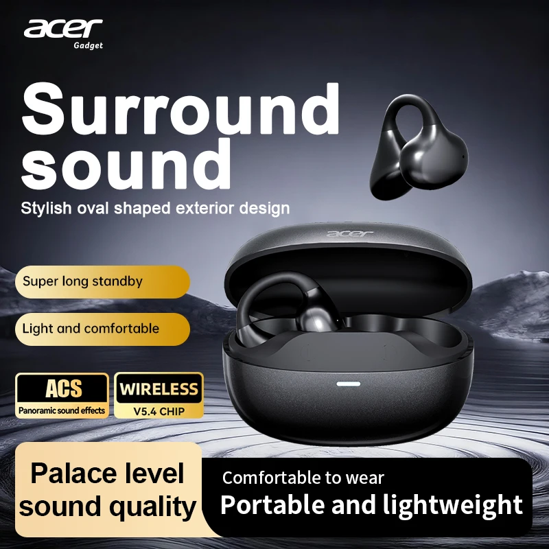 Acer Ohr629 New 2025 Clip-On Wireless Bluetooth Headphones Noise Cancelling Calls Hifi High Definition Stereo Touch Volume Control Ergonomic Design Secure Fit for Long Wear Suitable for Sports Running Cycling