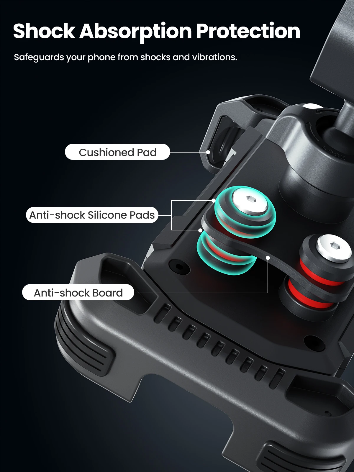 Bike Motorcycle Phone Holder -Dual Vibration Dampener, Tool-Free Handlebar Clip & Secure Lock for All 4.7-6.9" Phones