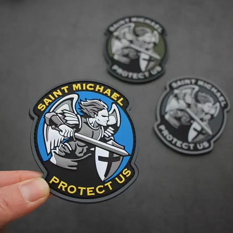 3D PVC Embroidered Armband Morale Stickers Saint Michael Uses Archangel Reflective Hook and Loop Patches, Tactical Badges