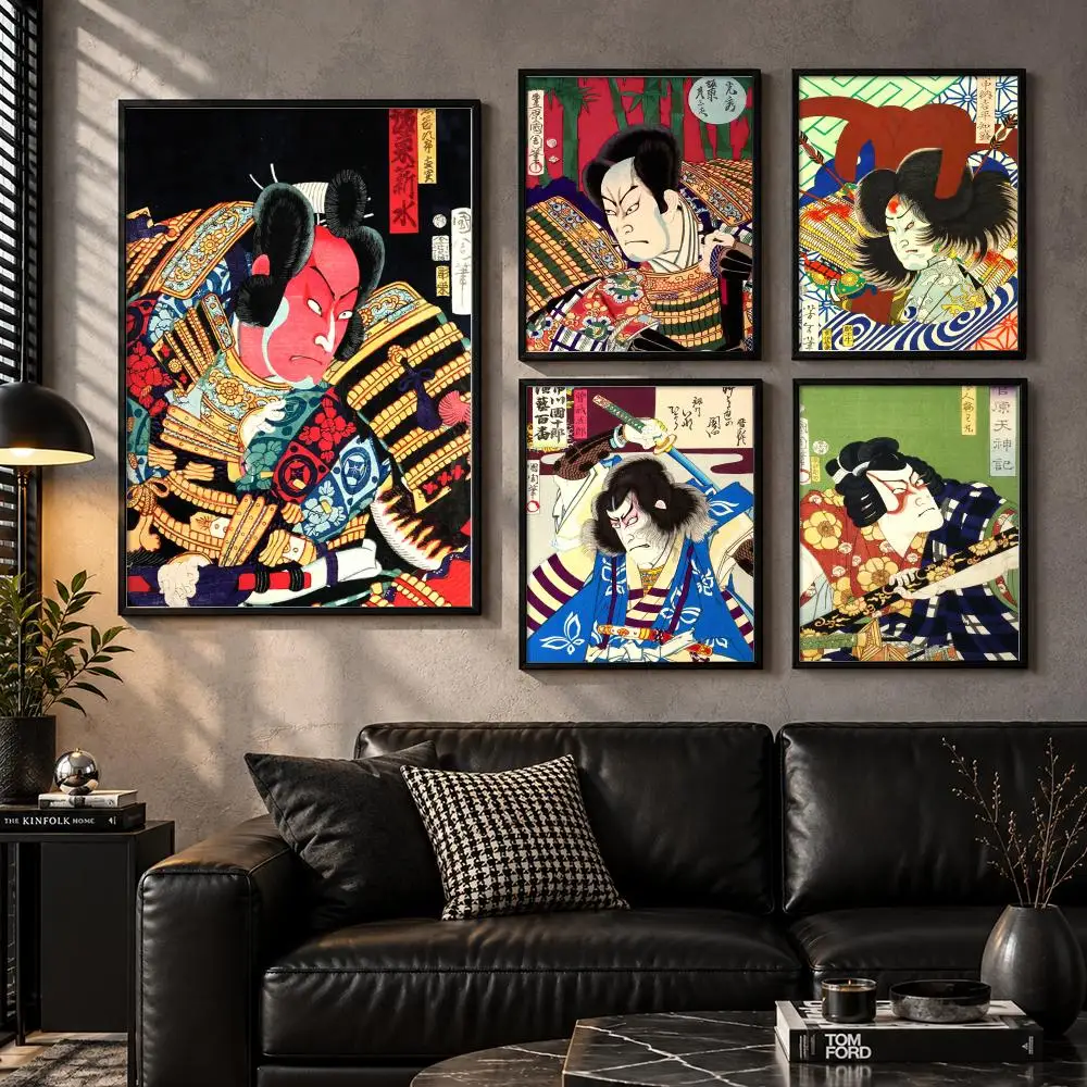 Toyohara Kunichika Ukiyo-e Kabuki Woodblock Print Poster Self-Adhesive Unframed Fashion Wall Prints for Office & Home Decor