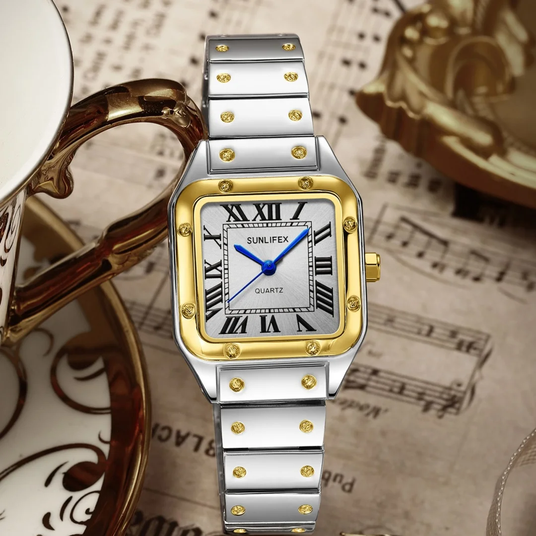 สแควร์ผู้หญิงนาฬิกาสุภาพสตรีควอตซ์นาฬิกานาฬิกาข้อมือหญิงสแตนเลสสตีลไม้ไผ่ Casual Lady นาฬิกานาฬิกา Relogio Feminino