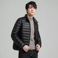 Chaqueta de plumón ligera para hombre, traje informal de terciopelo con cuello levantado, abrigo de plumón de pato blanco cálido y a prueba de frío, Otoño e Invierno