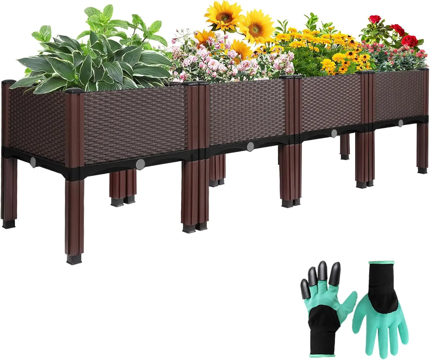 Elevated Raised Garden Beds with Drainage Plugs, 63"L x 15.7"W x 16.5"H, Brown