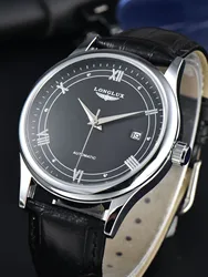 LONGThereautomatic-Montre mécanique étanche pour homme, vente en gros, simple, polyvalente, date, mode cuir, cadeau homme